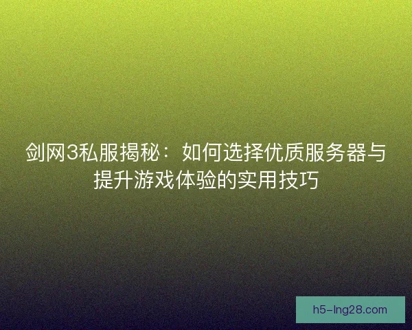 剑网3私服揭秘：如何选择优质服务器与提升游戏体验的实用技巧